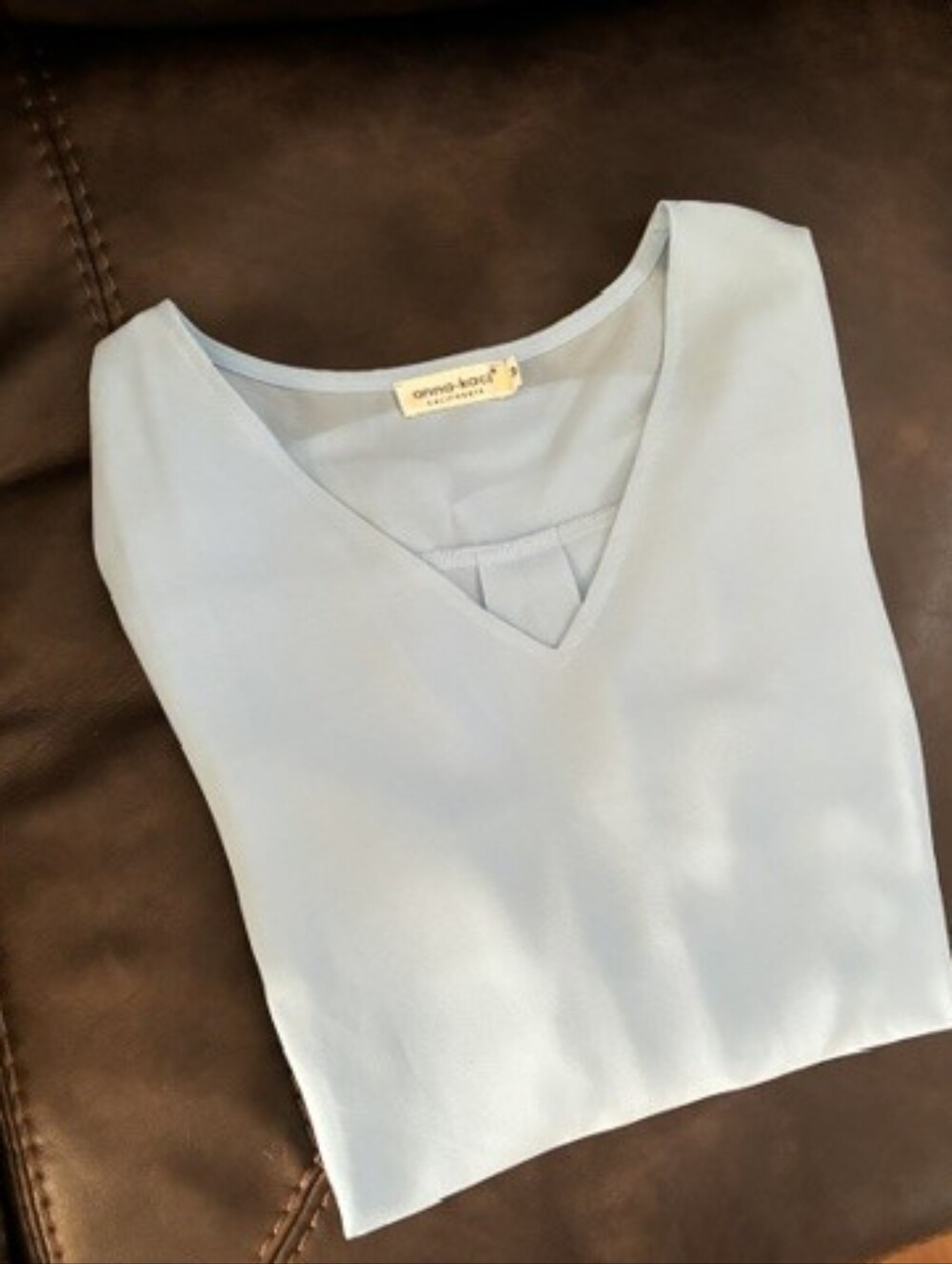 Light Blue Flutter Sleeve V-Neck Blouse - Picture 2 of 7